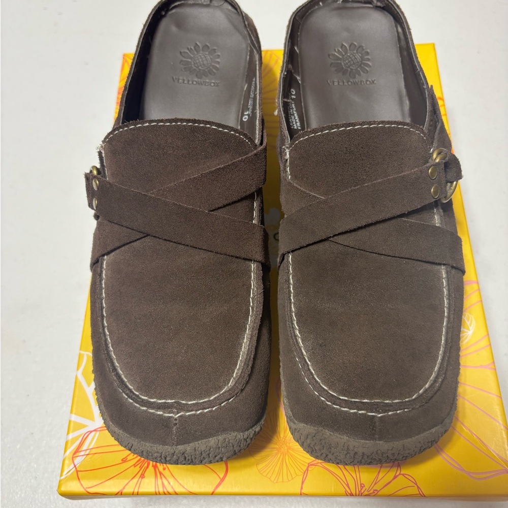 Yellow Box Chocolate Brown Suede Clogs